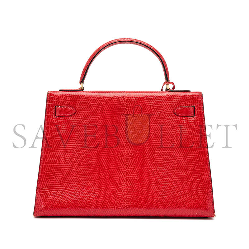 HERMÈS MASTER FLAG RED LIZARD KELLY 28 GOLD HARDWARE (28*22*10cm) 